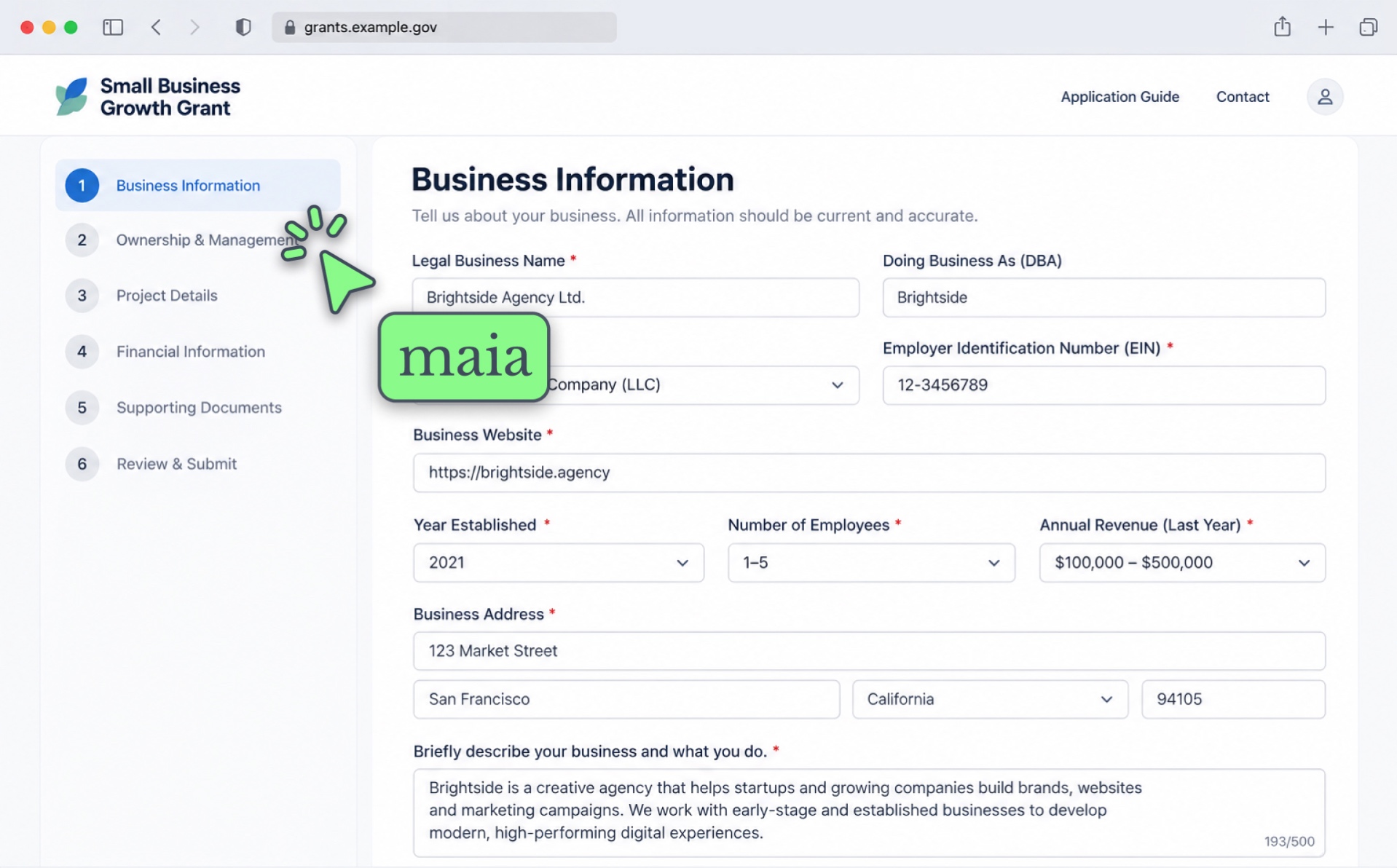 Maia completing an online grant application